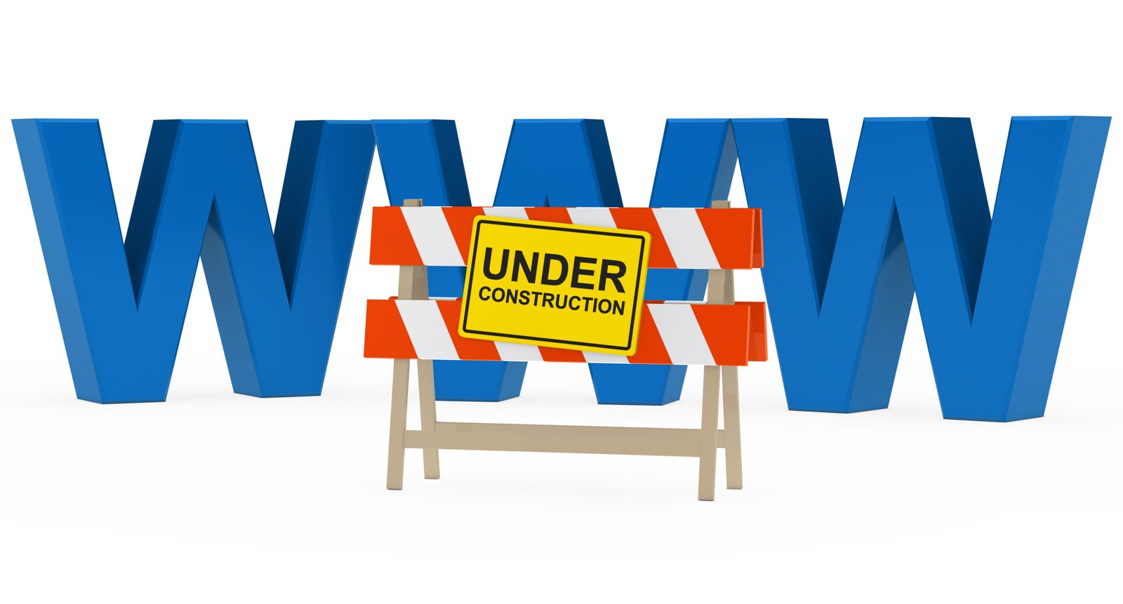 blue www with under construction barrier sign